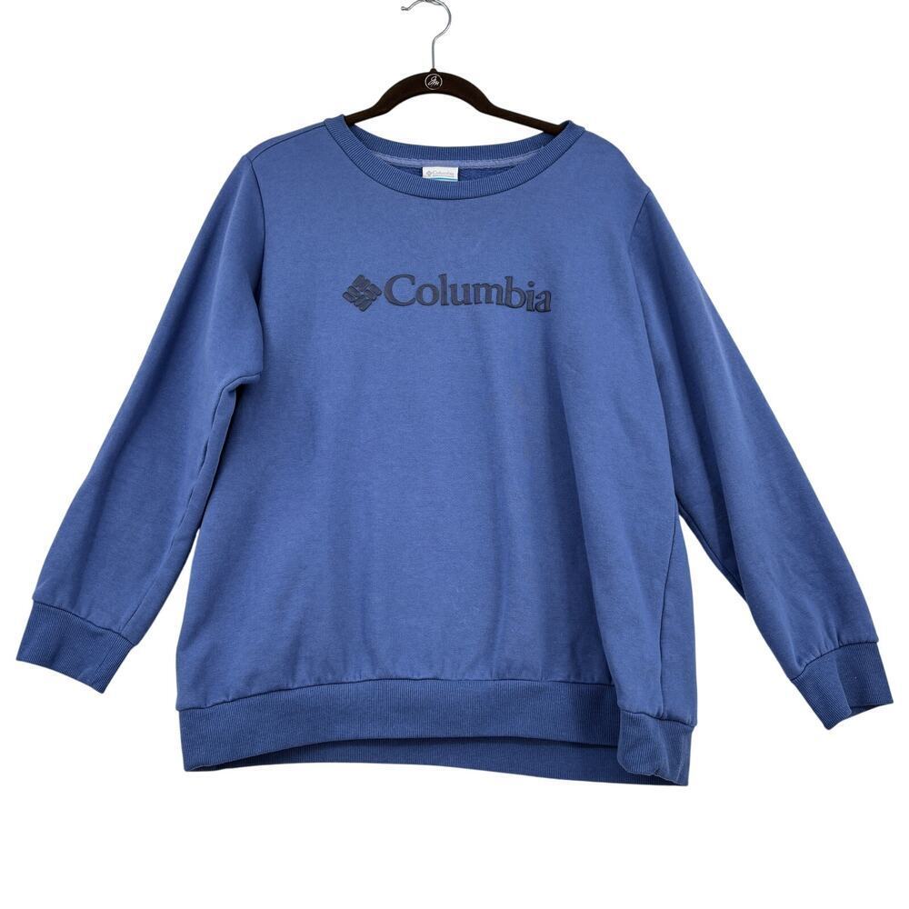 Columbia Sweatshirt Womens Size 1X Blue Pullover Spellout‎ Logo Casual Comfy